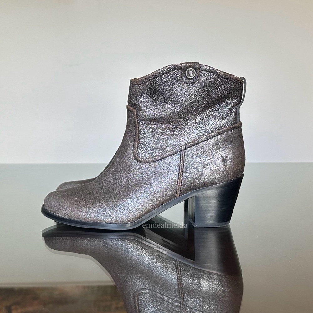 New Western Women Frye Jolene Pull On Ankle Boots Anthracite Metallic Gray - Picture 2 of 10